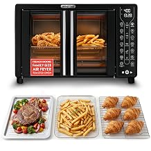 Gourmia French Door Air Fryer Toaster Oven &ndash; 6-Slice Capacity, FryForce 360&deg;, Digital Display with 17 Cooking Presets, Black