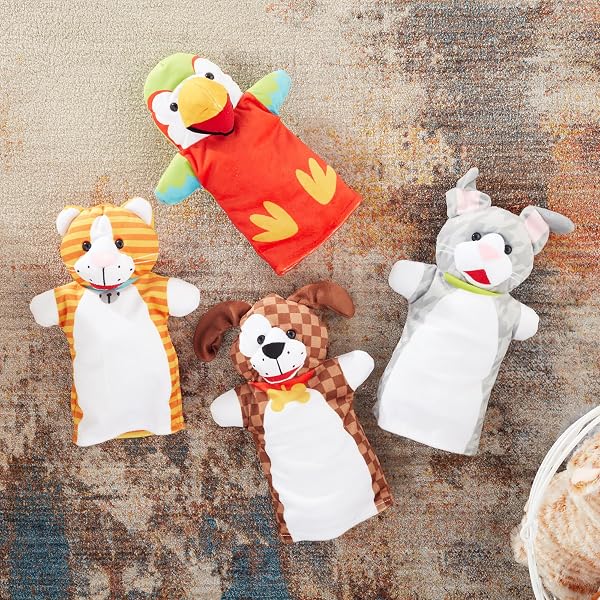 Melissa & Doug - 4 Marionnettes Thème Animaux De Compagnie - Marionnettes À Mains Pour Enfant - Peluche Jeu De Rôle - Jouet D'Activité, De Développement Et D'Apprentissage - Cadeau Enfant 2 Ans Et + - 4
