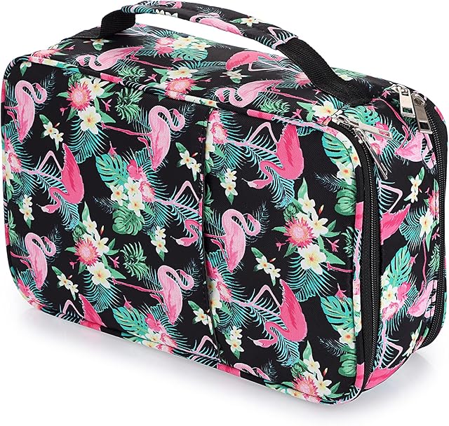 BSTKEY 300 Slots Pencil Case Pen Wrap for Colored Pencils, Large Capacity Pencil Holder Stationery Pouch Organizer with Double Zipper, Flamingo (Black)