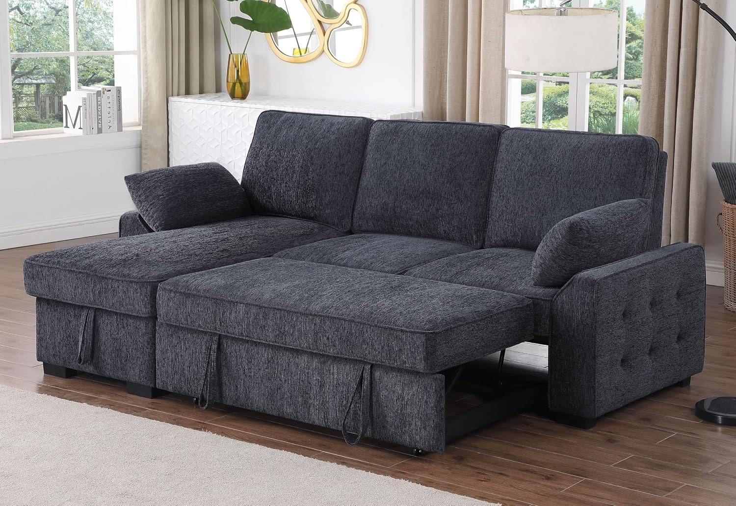 Amazon.com: Eafurn 91" L Shaped Sleeper Sectional Sofa Couch Bed ...