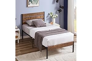 VECELO Twin Bed Frame with Rustic Vintage Wood Headboard and Mattress Foundation