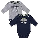 Gerber NFL Seattle Seahawks Long Sleeve Bodysuit, grey/blue Seattle Seahawks, 0-3M, 2 Pack
