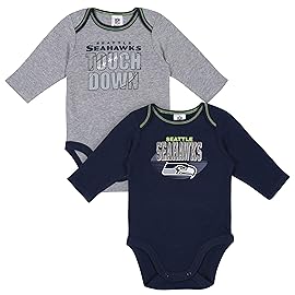 Gerber NFL Seattle Seahawks Long Sleeve Bodysuit, grey/blue Seattle Seahawks, 0-3M, 2 Pack