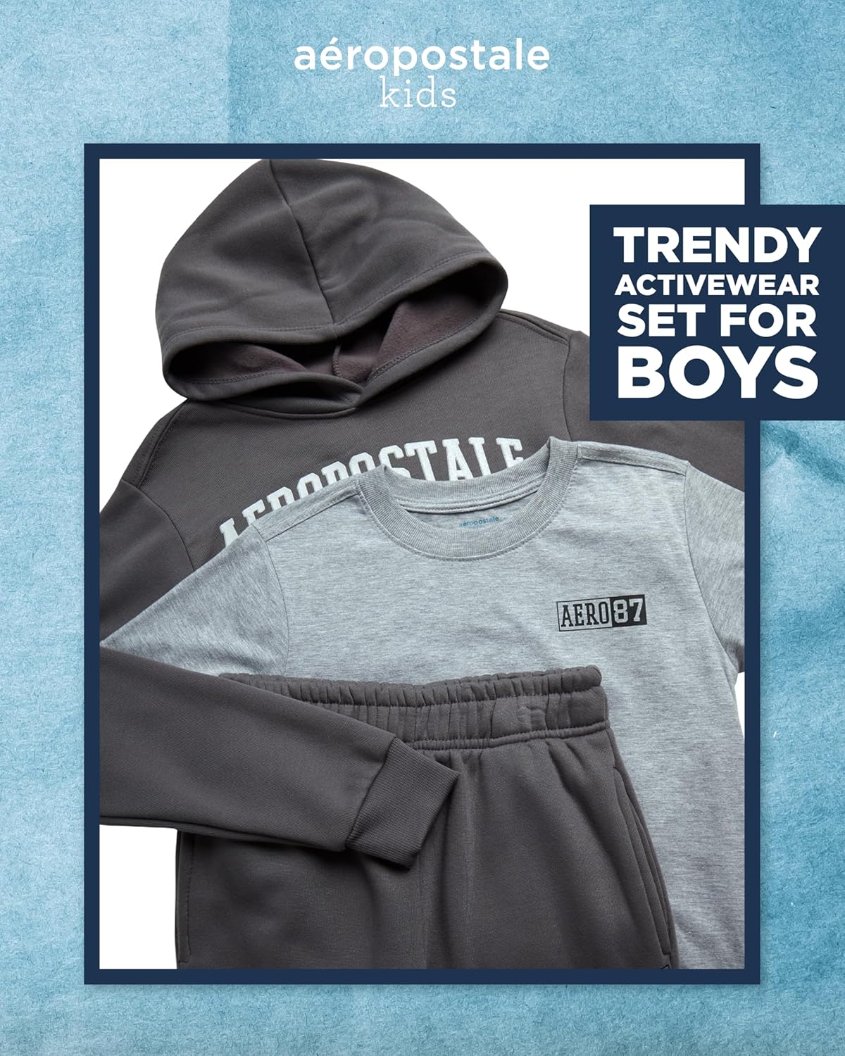 AEROPOSTALE Boys Sweatsuit Set - 3 Piece Athletic Soft Fleece Hoodie, Graphic Tee and Boys Joggers Sweatpants (Sizes: 8-12)