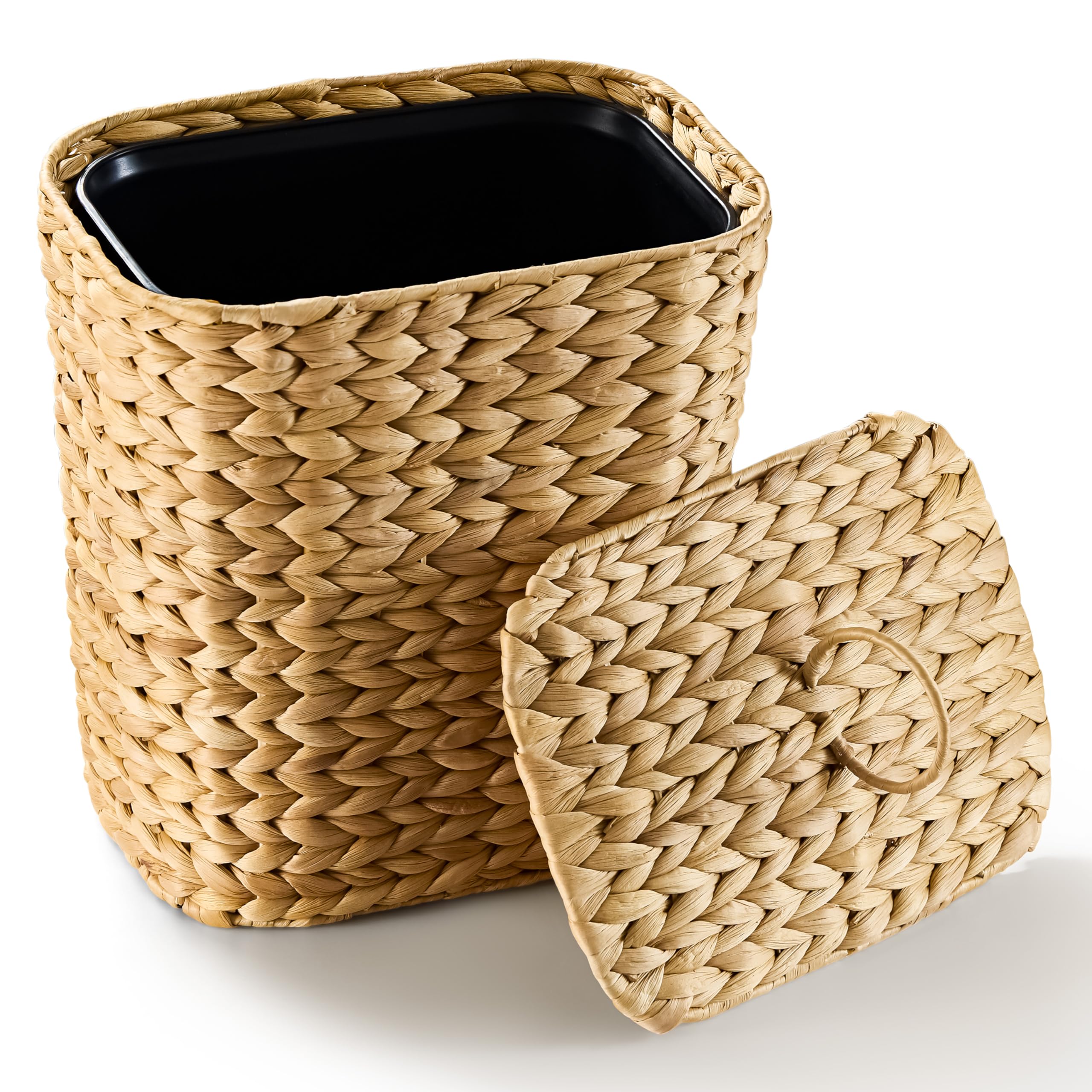 BLUEWEST 2 6 Gallon Wicker Trash Can with Lid Handwoven Rattan Trash Can Woven Decorative Wastebasket Wicker Waste