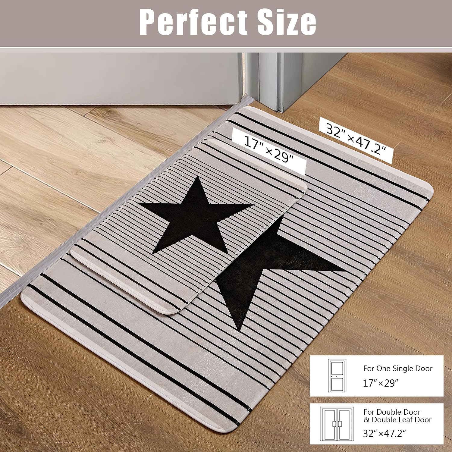 VECELO Front Door Mat Indoor Welcome Mat Outdoor, Absorbent Muddy Kitchen Rugs for Home Entrance Floor, Durable Entryway Rug, Non-Slip Rubber Backing Doormat, Easy Clean, Low Profile, 47"x32"