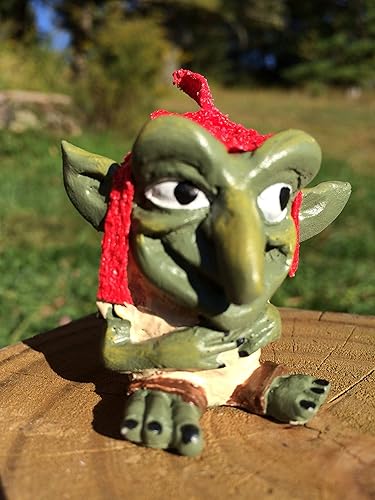Miniatura 5 de Miniature Faerie Garden Goblin Or Troll With Felt Red Cap Perfect For Troll Bridges Or Faerie Gardens