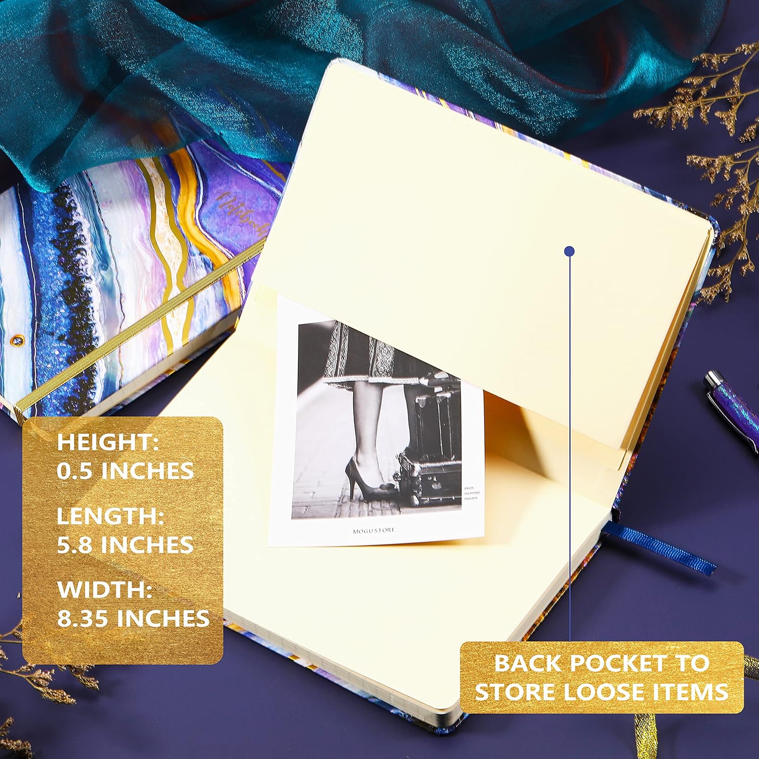 Journal/Ruled Notebook - Ruled Journal with Premium Thick Paper, 5.8" x 8.5", Hardcover with Back Pocket + Banded - Purple Gilding
