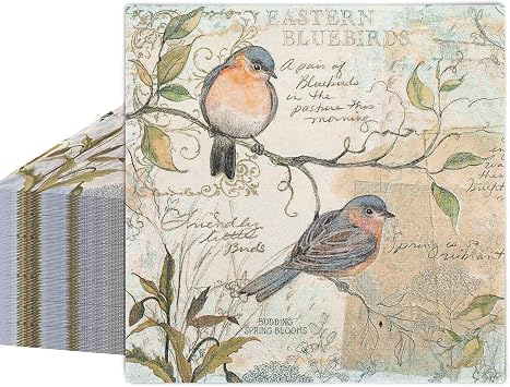 AnyDesign 80 Pack Bird Luncheon Napkins Disposable Vintage Blue Bird Paper Napkins Retro Dessert Dinner Hand Napkin for Birthday Wedding Bridal Shower Dinner Tea Party Supplies