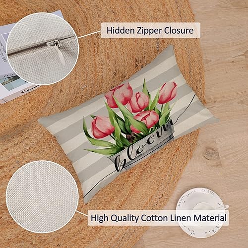 Miniatura 2 de Juego de 4 fundas de almohada de tulipanes de 12 x 20 pulgadas, fundas de almohada de primavera y verano, fundas de almohada rectangulares de lino