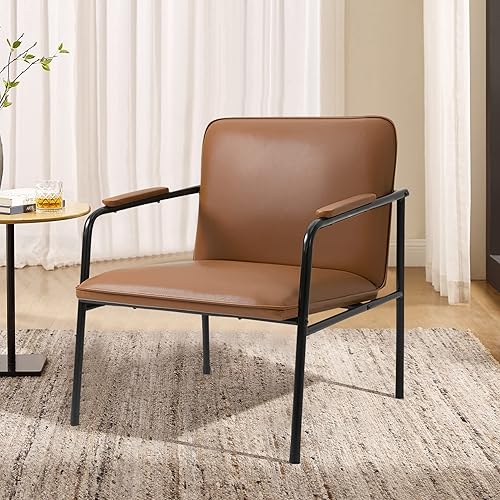 VDAOQVG Sillón Accent para sofá individual tapizado de piel sintética moderna con marco de metal recubierto negro marrón