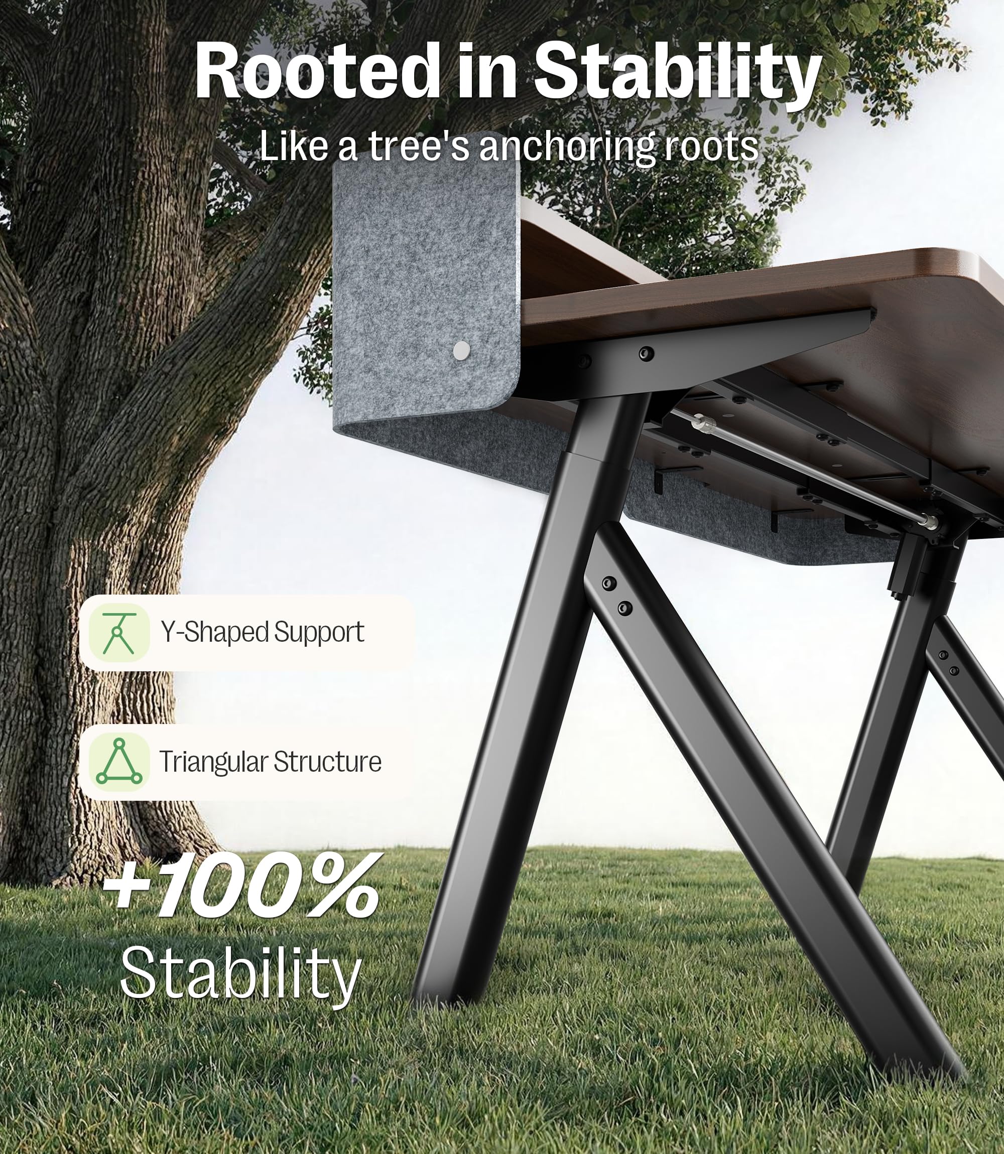MAIDeSITe Mesa Escritorio Elevable 140x70cm, Estable Eléctrica Elevable Escritorio con Patas Ovaladas Ramificadas, Soporte para Monitor y Pantalla de Fieltro Privada, Mesa para Oficina Hogar