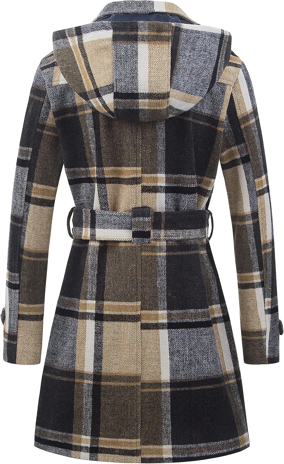 Chrisuno Women's Double Breasted Pea Coat Hooded Long Winter Trench Coat - Image 2