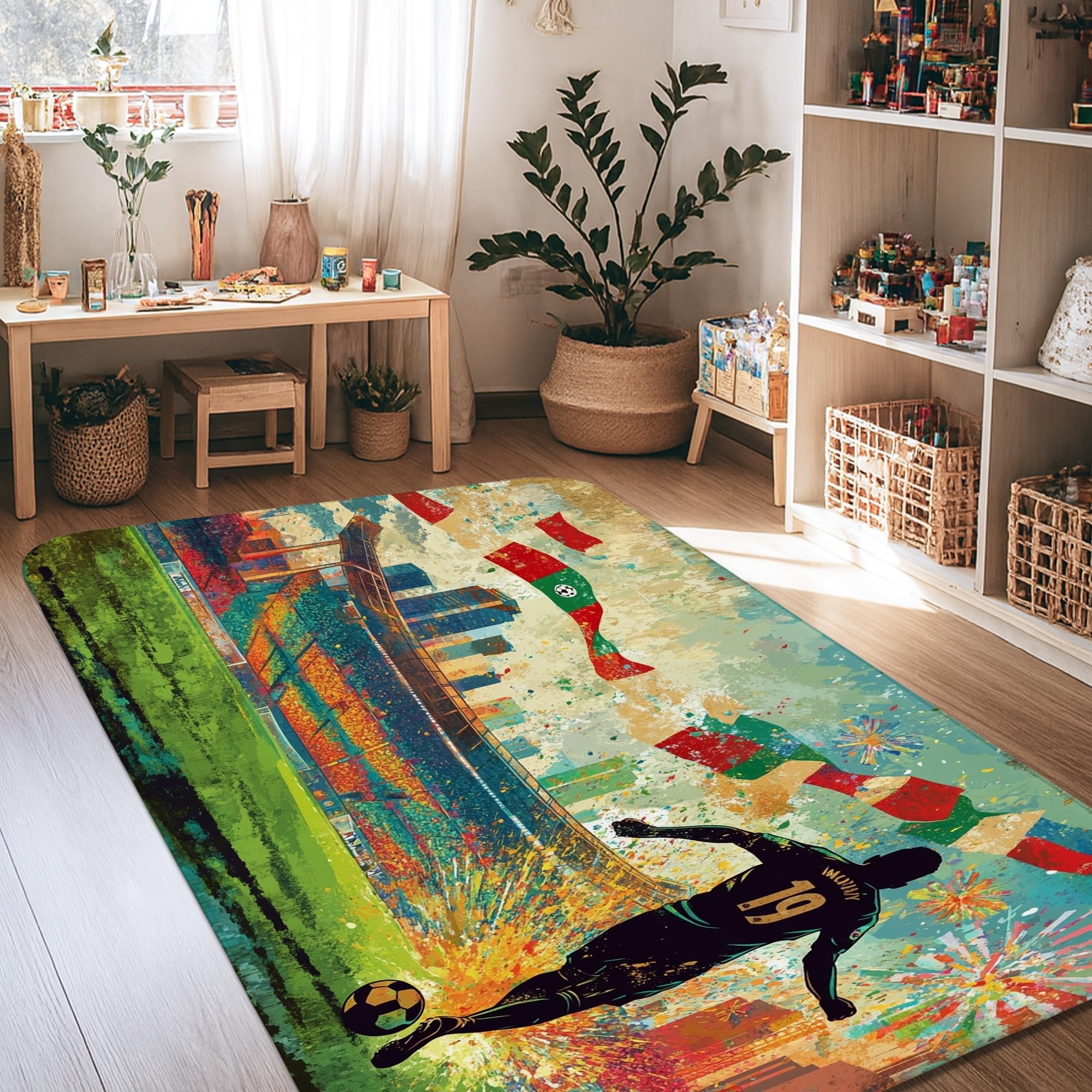 Tapis de joueur de football vert pour dynamiser le salon et la chambre d'enfant