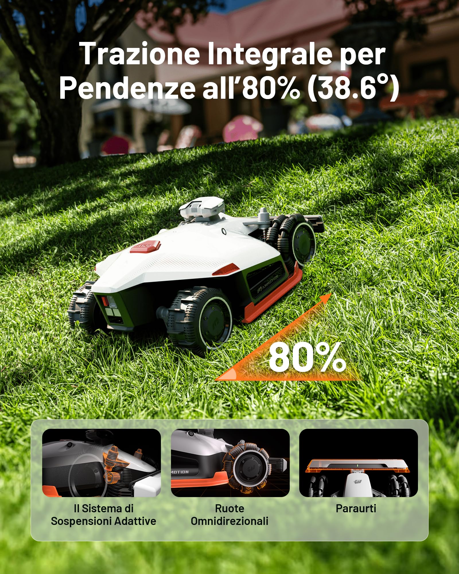 MAMMOTION LUBA 2 AWD 5000X Robot Tagliaerba Senza Fili Perimetrali, Consigliato 5000m², Max. 6000m², Mappatura Automatica UltraSense AI Vision, 80% di pendenza, Altezza di Taglio 25-70mm