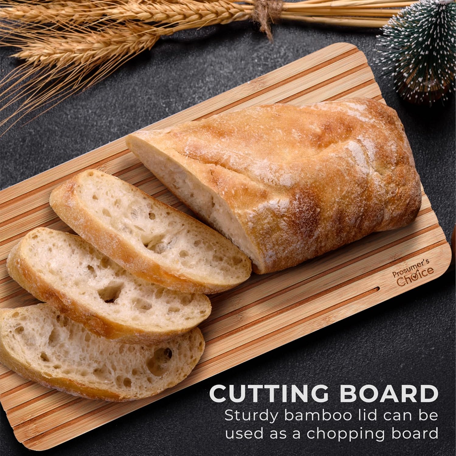 Prosumer's Choice Metal Bread Box with Cutting Board - Steel Bread Bin - Bread Box for Homemade Bread - Sandwich Bin Keeper - Includes Slicing Board for Crumb-Free Slicing (Red)