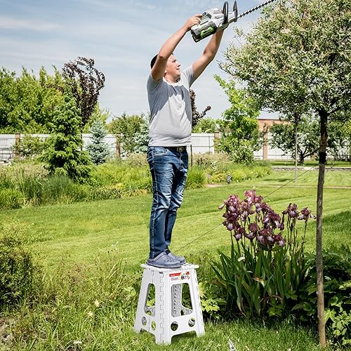 Miniatura 146 de Taburete plegable resistente de alta calidad de 13 pulgadas de altura para adultos, taburete de cocina, jardín, baño, color blanco Blanco,Bicolor