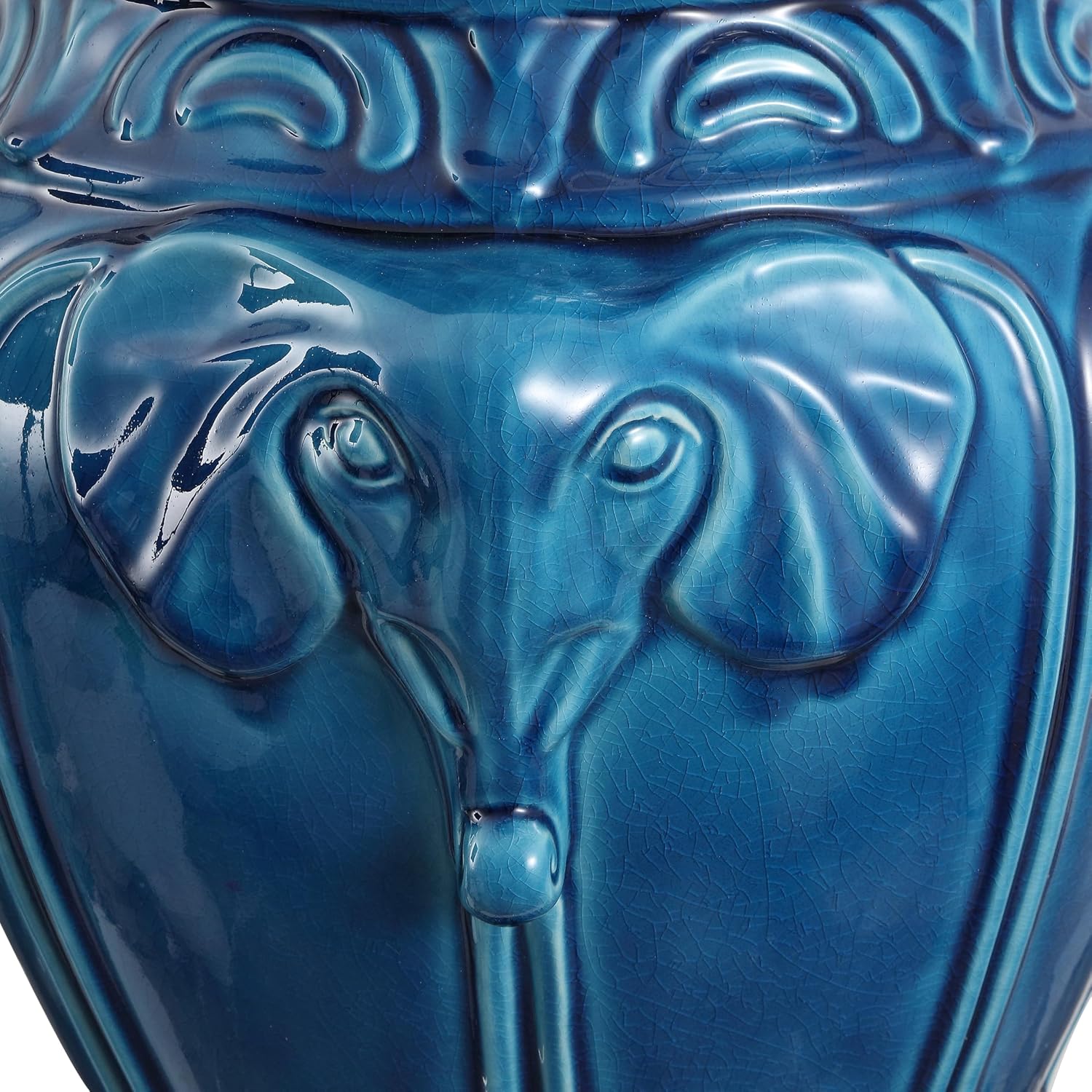 JONATHAN Y TBL1037B Anita 18" Classic Vintage Ceramic Indoor/Outdoor 4-Elephant Garden Stool, Bohemian, Coastal, Cottage, Traditional, Spill-Proof, Living Room, Garden Room, Patio, Blue Cracks