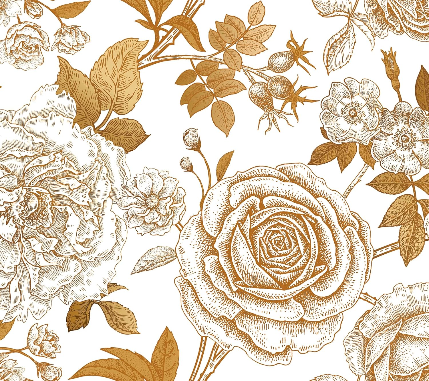 Decotalk Rose Flower Wallpaper 17.5x354 Inch White and Gold Floral Wallpaper for Bedroom Vintage Contact Paper Floral Gold and White Florals Wall Paper for Bathroom Renter Friendly Wall Covering Roses