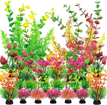 QUOZUO 25 Pack Aquarium Plants, Colorful Artificial Fish Tank Plants Decorations for Household and Office Aquarium Simulation, Small to Large