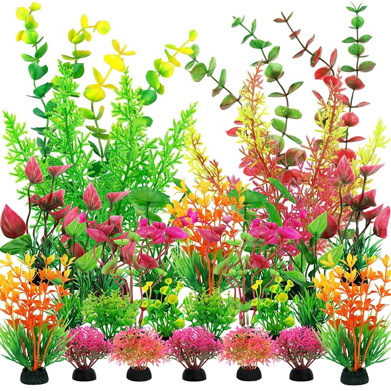 Plantas artificiais para aquário QUOZUO coloridas de plástico, 25 unidades