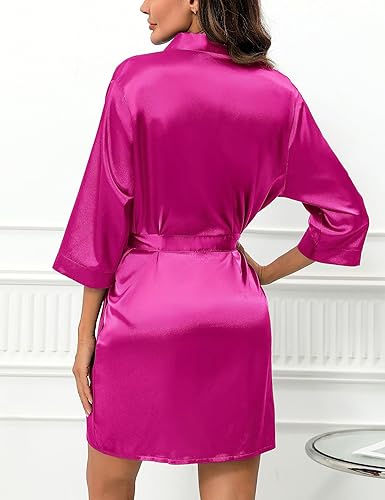 Miniatura 5 de Samring Bata corta de satén para mujer, para damas de honor, para boda y fiesta nupcial, batas de baño de seda para mujer