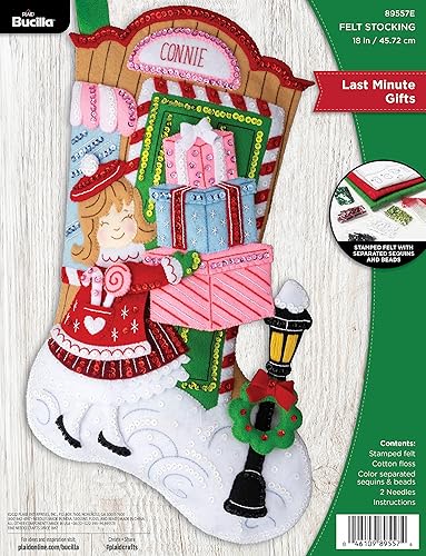 Bucilla Regalos de último minuto - Kit de fabricación de calcetines de fieltro de 18 pulgadas perfecto para manualidades y manualidades de punto de