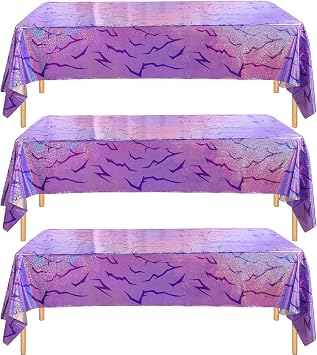 3PCS Demon Hunters Birthday Tablecloth Decorations, Purple Demon Energy Pattern Grad 9FT Tablecover Sparkling Holographic Laser Korean Idol Movie Decor for KidsParty Birthday Graduation Bachelor