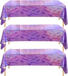 3PCS Demon Hunters Birthday Tablecloth Decorations, Purple Demon Energy Pattern Grad 9FT Tablecover Sparkling Holographic Laser Korean Idol Movie Decor for Kids’Party Birthday Graduation Bachelor