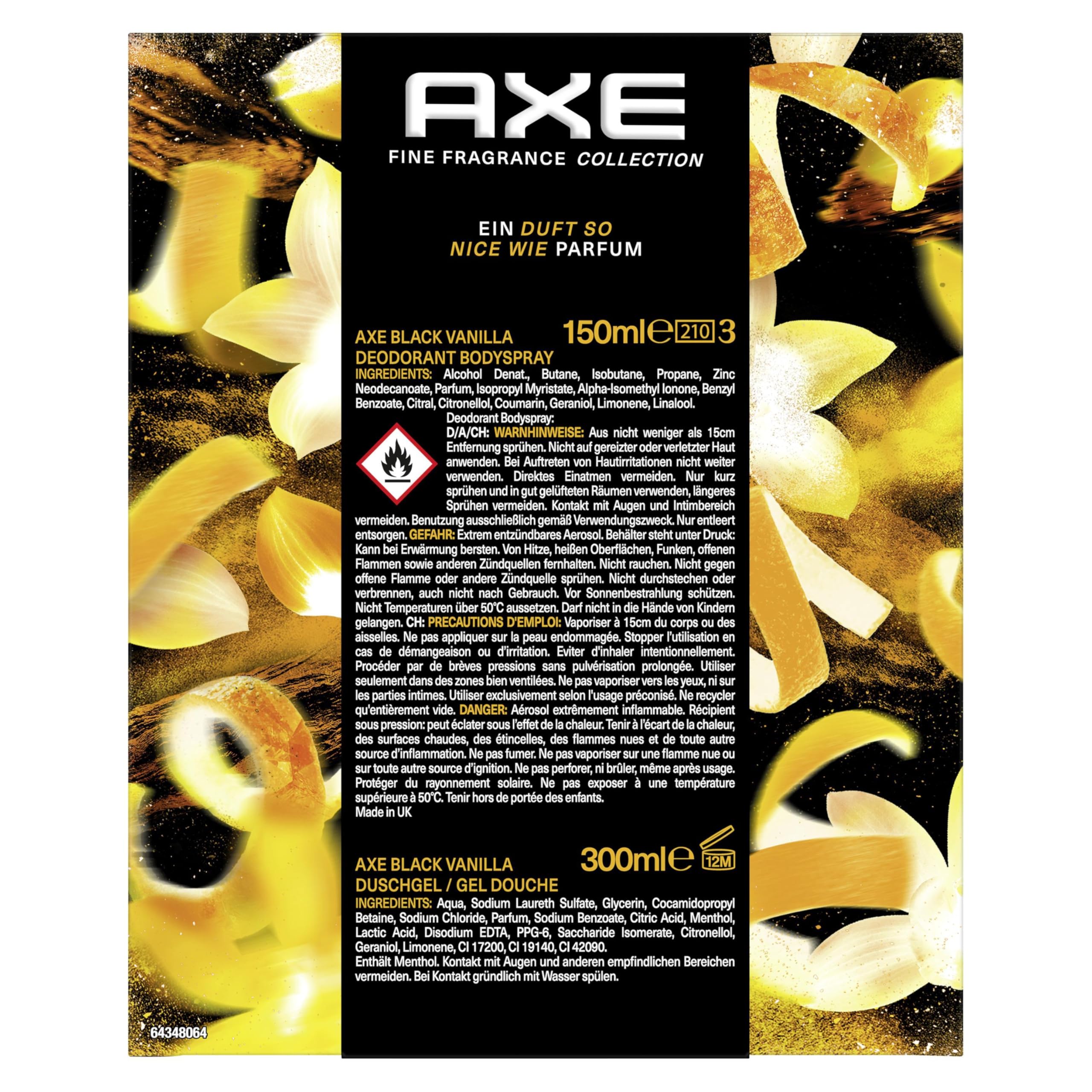 Axe Fine Fragrance Collection Black Vanilla Coffret cadeau avec déodorant et gel douche (150 ml + 300 ml)