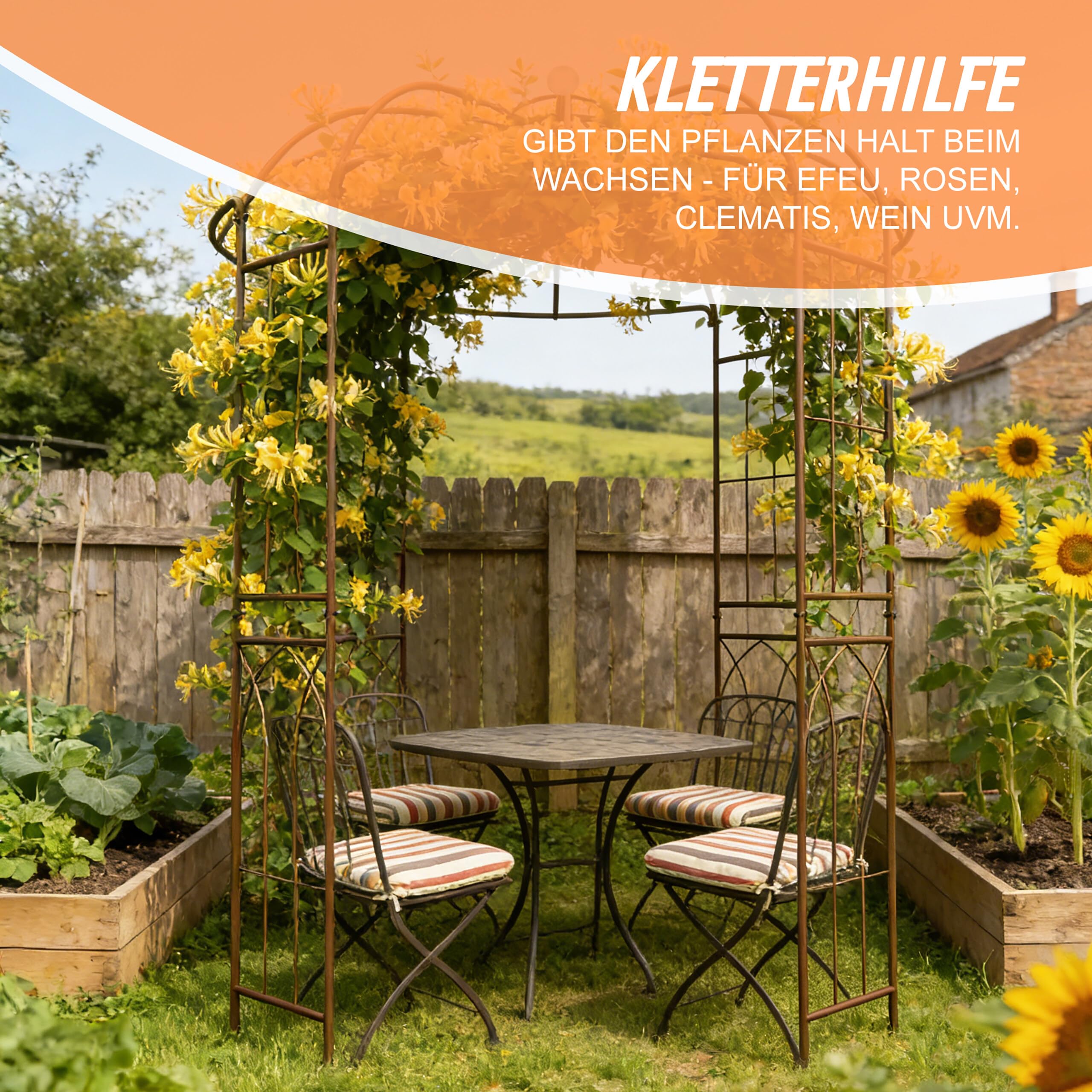 Relaxdays Rosenpavillon Metall, HBT: 275x211x211 cm, Rankhilfe Kletterpflanzen, Garten, Rankpavillon begehbar, Bronze