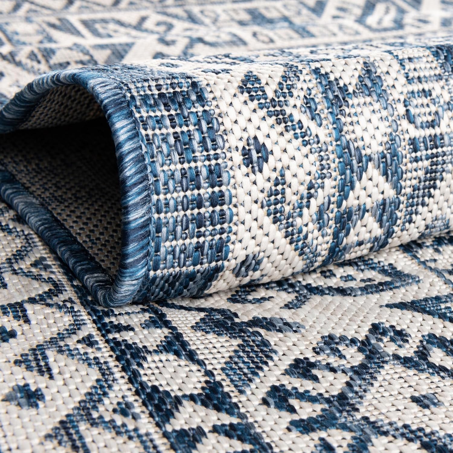 Rugs.com - Outdoor Aztec Rug – 3' 1 x 5' 3 Blue Indoor/Outdoor Rug – Flatweave Stain-Resistant Area Rug for Patios, Decks, and Porches