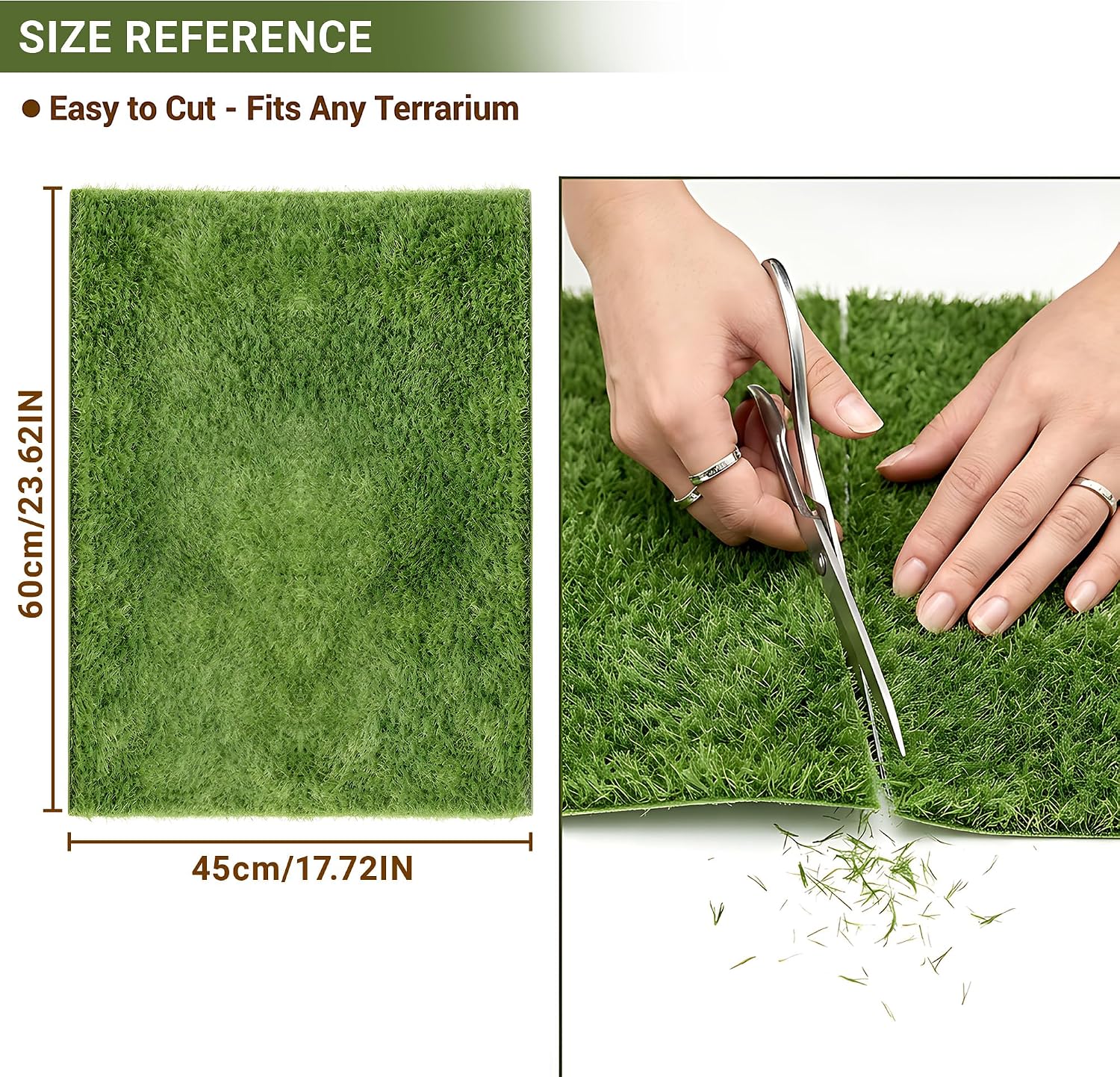 Reptile Carpet Substrate, Washable Absorbent Moss Mat Bedding Liner | Made of thick fiber for amphibian terrariums, this non-slip flooring holds moisture to keep tanks stable, sized 17.72x23.6in