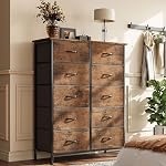 Dresser for Bedroom with 10 Drawer, Commode De Chambre, Fabric Chest of Drawers with Wooden Top, Tall Storage Tower, Cabinet for Hallway Entryway, Living Room Tv & Closets Rustic Brown