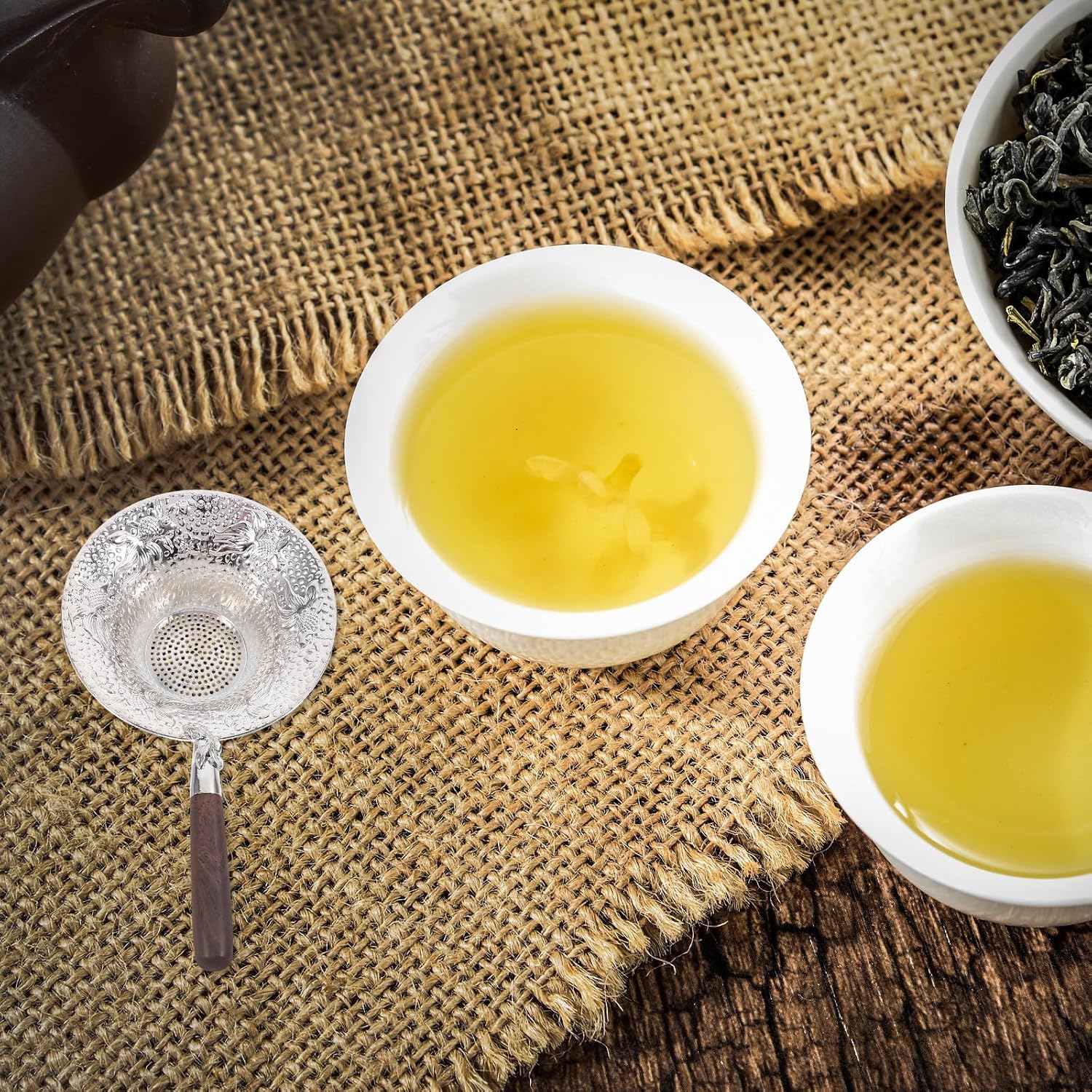 Fine Mesh Alloy Tea Strainer with Handle Koi Pattern Sifter for Loose Leaf Tea Cocktail Juice Sugar Spices Fine Mesh Filter for
