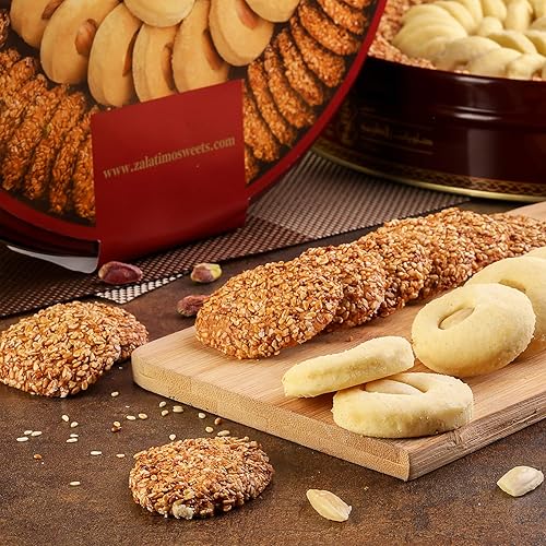 Miniatura 2 de Zalatimo Sweets Since 1860, Galletas de mantequilla de sésamo y mantequilla 100% naturales, lata de regalo redonda, galletas ligeramente dulces sin