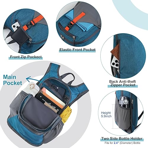 Miniatura 4 de FIORETTO Mochila de senderismo de 10L para mujeres y hombres, mini mochila plegable ligera para acampar viajes al aire libre, turquesa