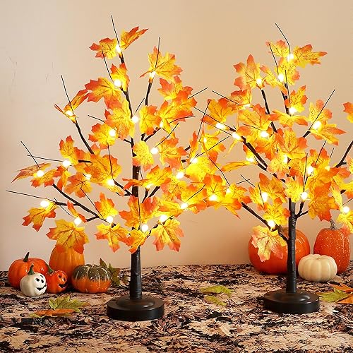 Miniatura 7 de Lámpara LED de árbol de arce de 24 pulgadas, luces blancas cálidas con 8 modos de iluminación, funciona con batería, alimentada por USB, árbol de