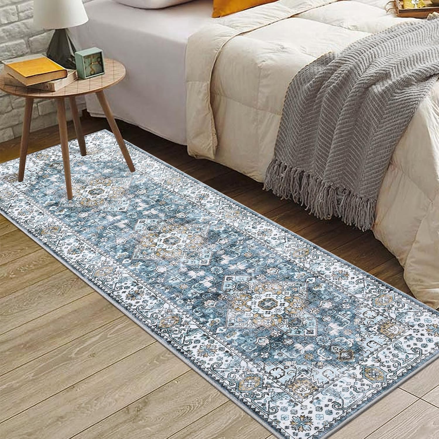 Zacoo Washable Runner Rug 2x6 Hallway Rug Runner Long Entryway Rug, Low-Pile Accent Rug for Bedroom, Non-Slip Soft Carpet Runner Throw Rugs for Bathroom Laundry Room Blue 2'x6'