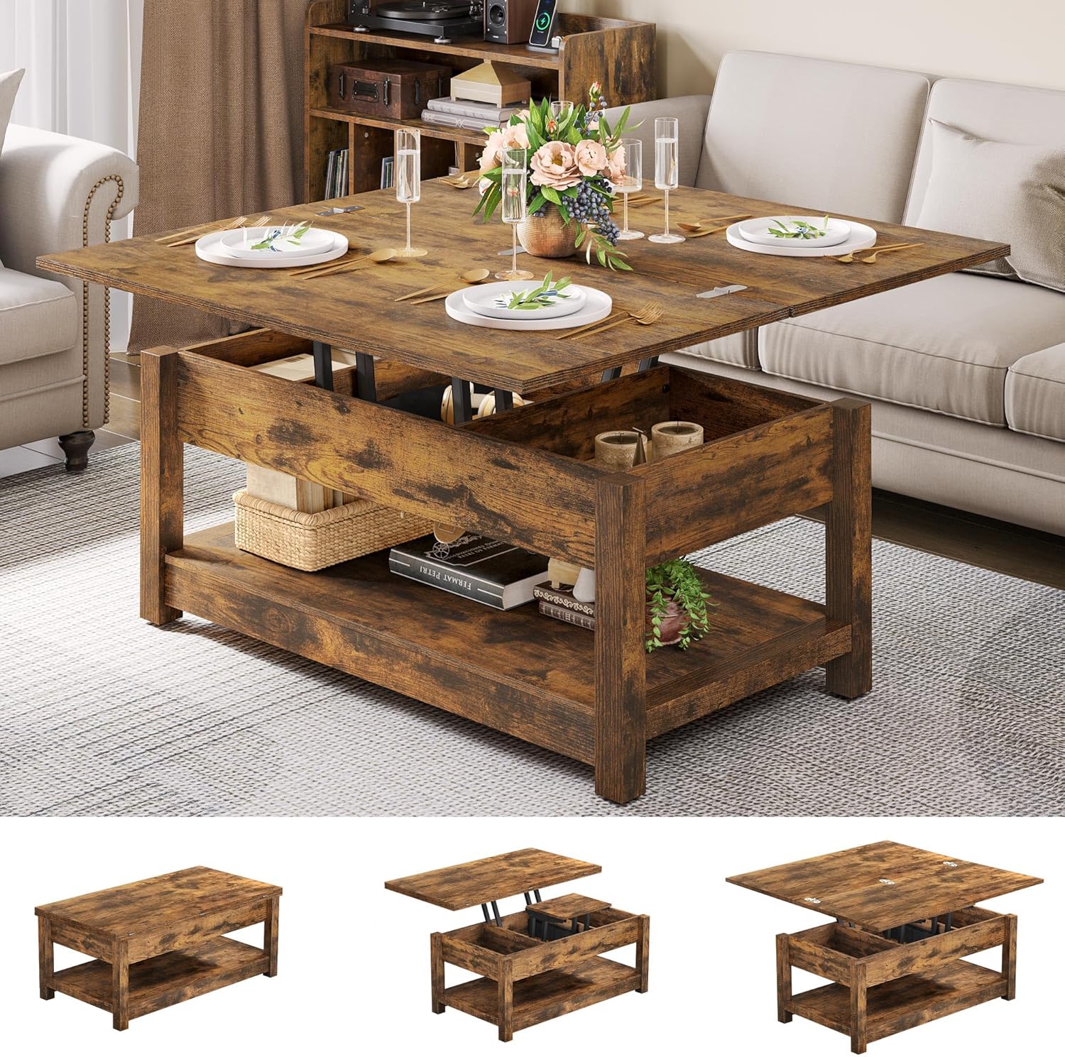 YITAHOME Lift Top Coffee Table, 3 in 1 MultiFunction