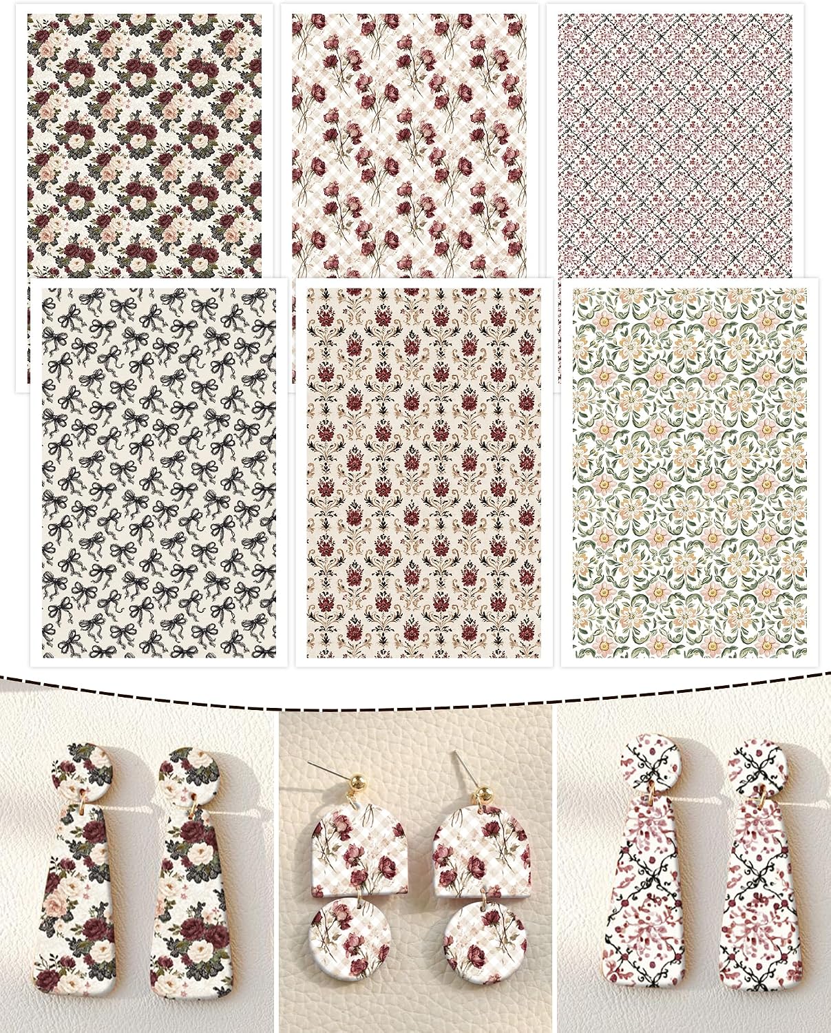 Puocaon Romantic Clay Transfer Paper - 18pcs Vintage Romantic Transfer Sheets for Polymer Clay Earrings Jewelry Crafts Making
