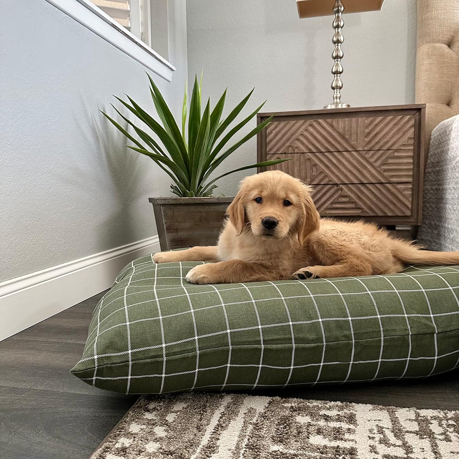 Sage Windowpane Dog Bed Cover, Replacement Pet Bed Cover, Washable Removable Dog Bed Cover for Small to Large Dogs, Multiple (Large)