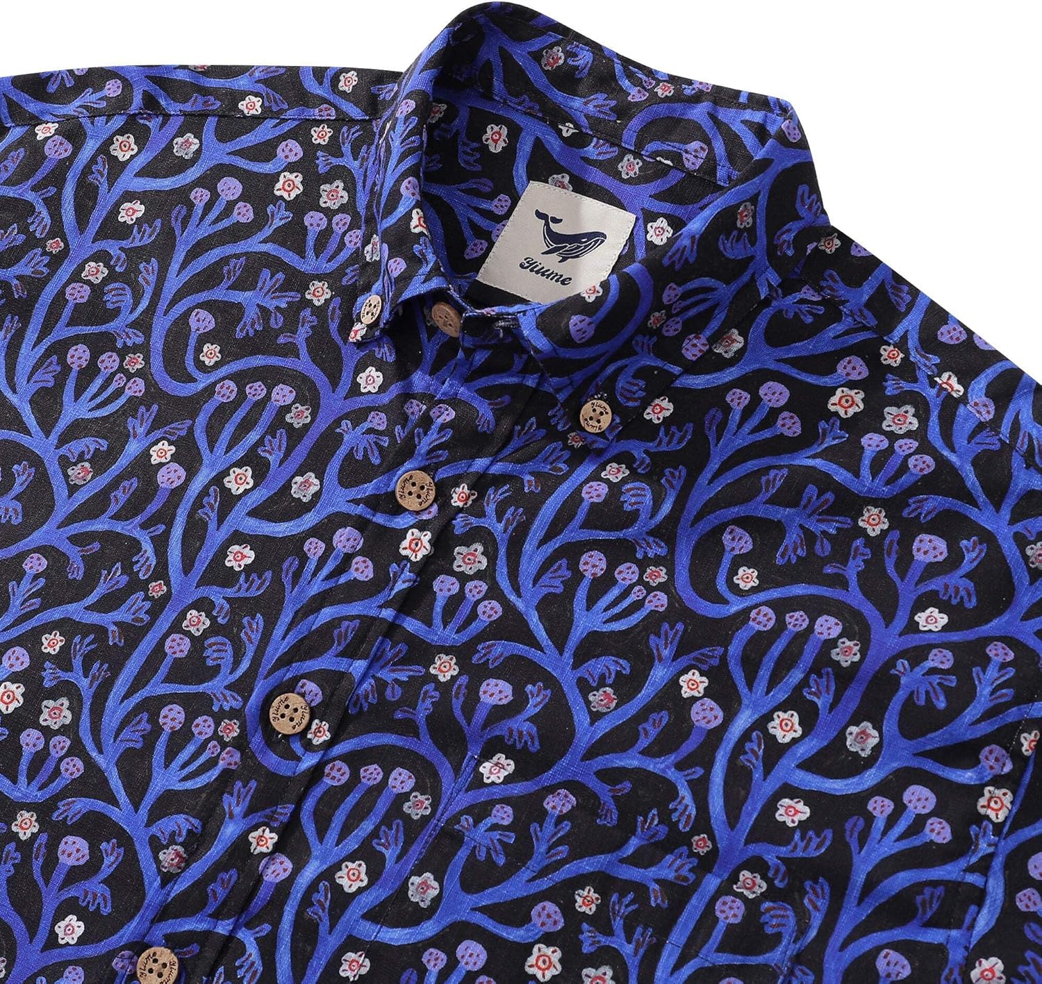 Men's Long Sleeve Hawaiian Shirt Midnight Garden Cotton Button-Down Aloha Shirt Midnight Garden by Monika Forsberg