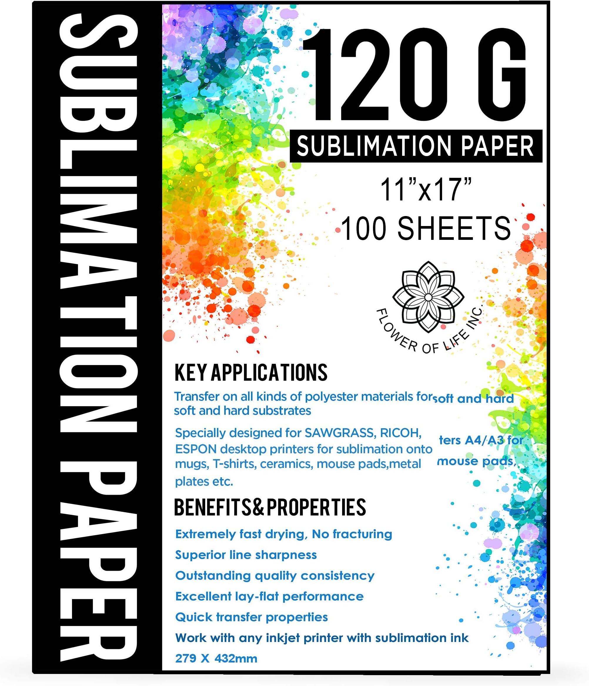 Sublimation Paper Size A3 11x17 Inches - 100 Sheets - 120 GSM - Compatible with Any Inkjet Printer with Sublimation Ink - Extremely Fast Dry Transfer Rate -