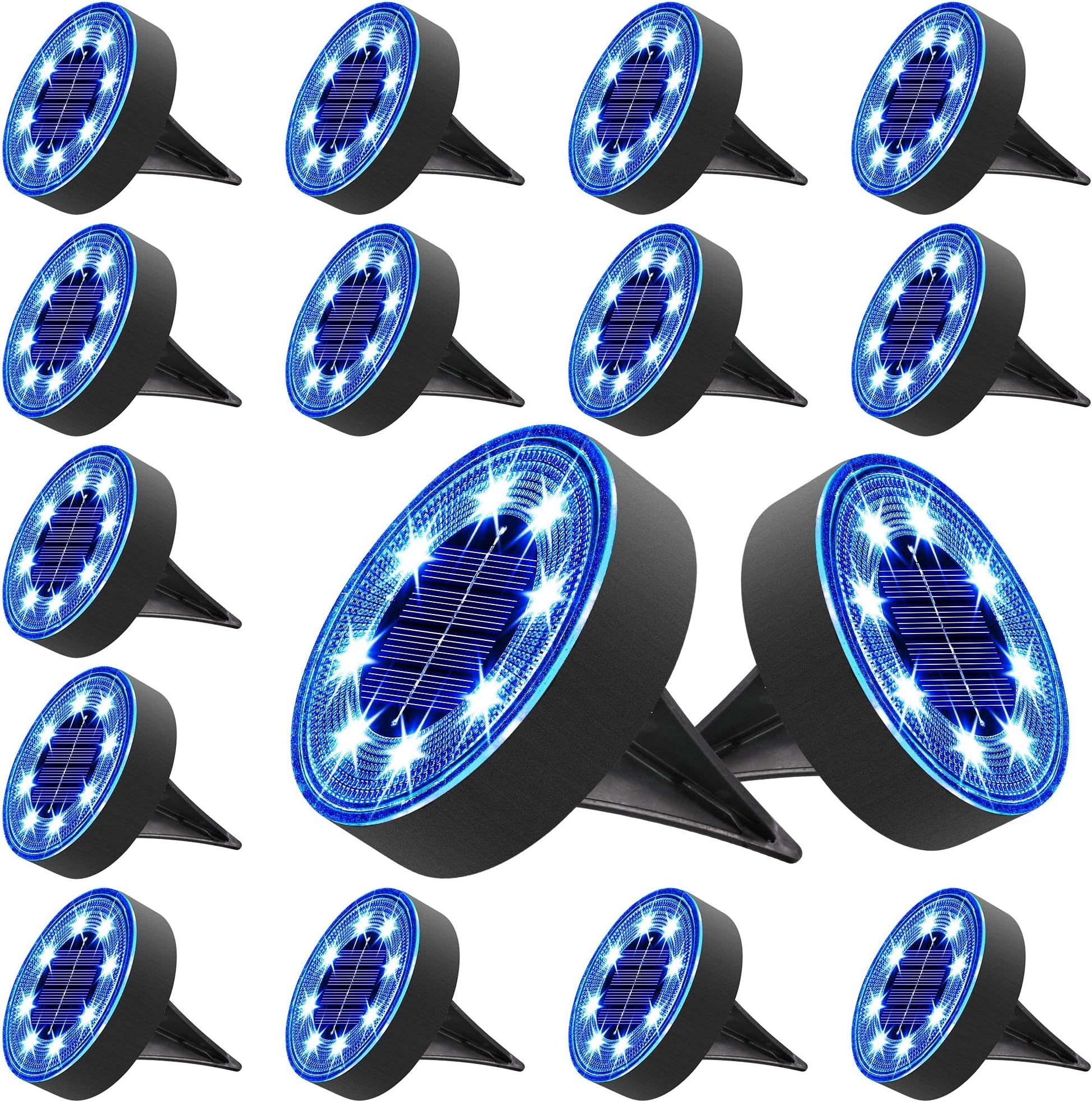 Joomer Solar Ground Lights, 16 Pack 8 LED Solar Lights Outdoor IP68 Waterproof Disc Light In-Ground Landscape Lighting Outdoor for Patio Pathway Lawn Yard Driveway Walkway (Blue)