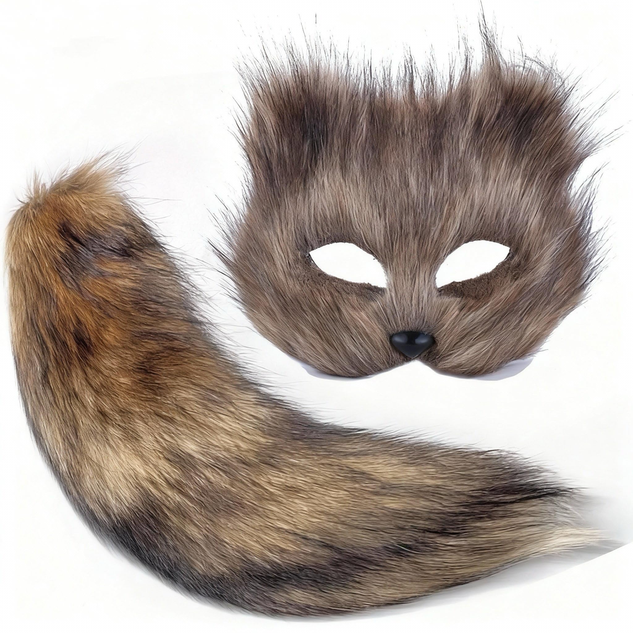 Lupidyyxun Therian Mask and Tail for Girl Furry Cat Fox Wolf Mask Therian for Women Halloween Costume