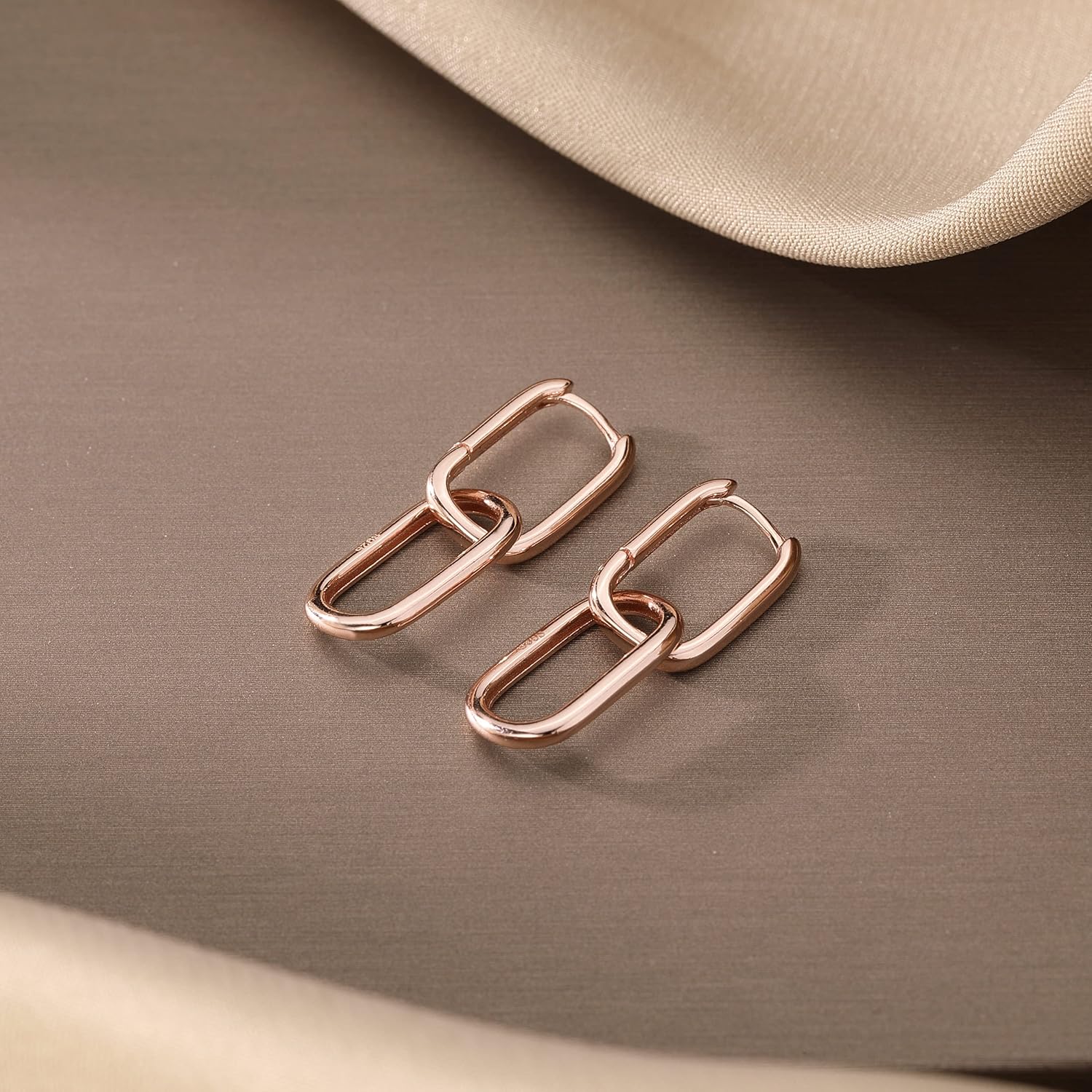 Reffeer 925 Sterling Silver Link Chain Earrings Hoop for Women Teens U Hoop Earrings Minimalist Huggie Drop Earrings - Image 4