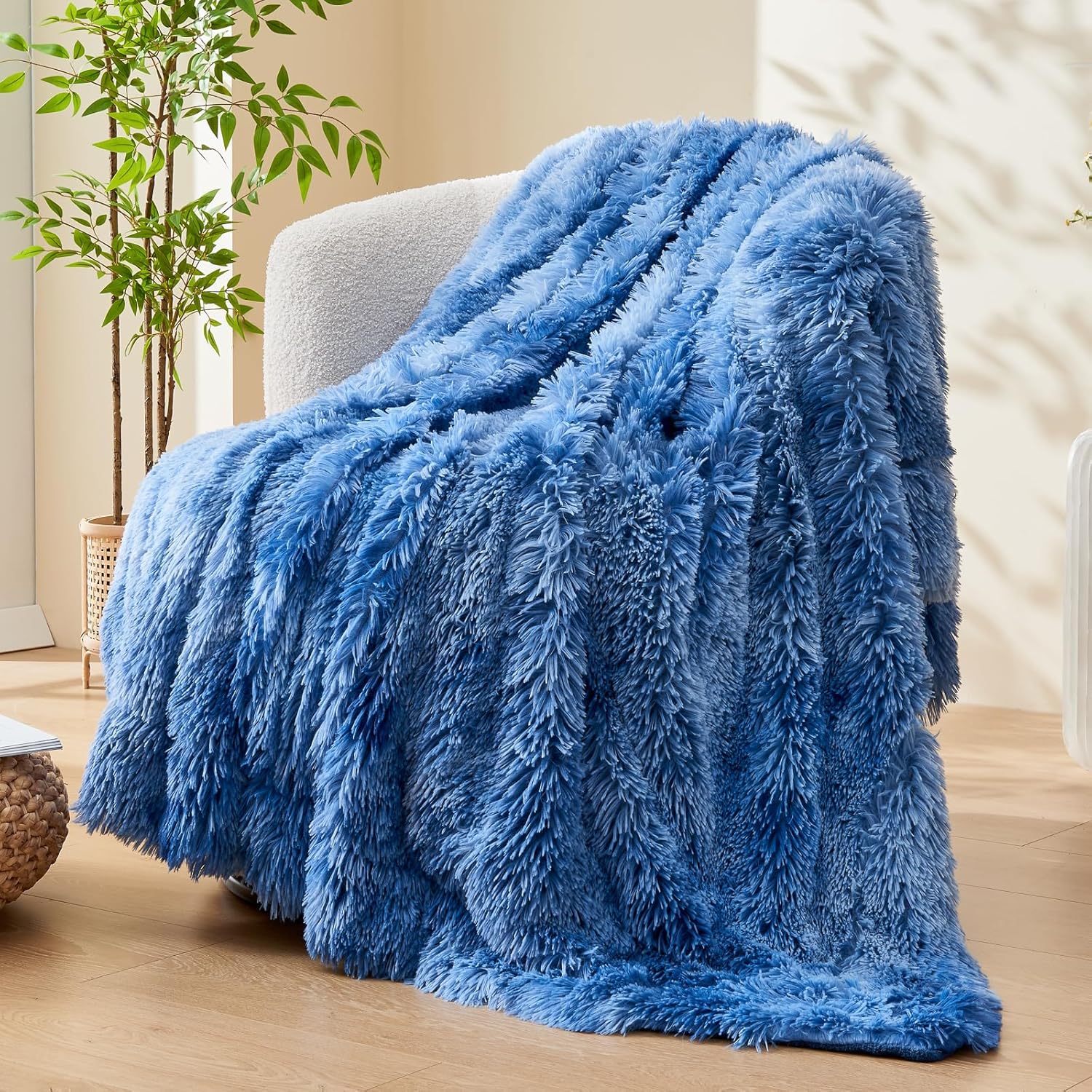GONAAP Fuzzy Faux Fur Throw Blanket Indigo Super Soft Cozy Plush Fuzzy Shaggy Blanket for Couch Sofa Bed (Indigo, Throw(50"x60"))