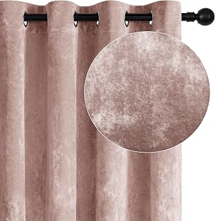 SNITIE Pink Crushed Velvet Curtains 52" x 96" Luxurious Thermal Insulation Soundproofing and Light Filtering Window Treatments Ideal for Living Room Bedroom Office - Set of 2 Panels
