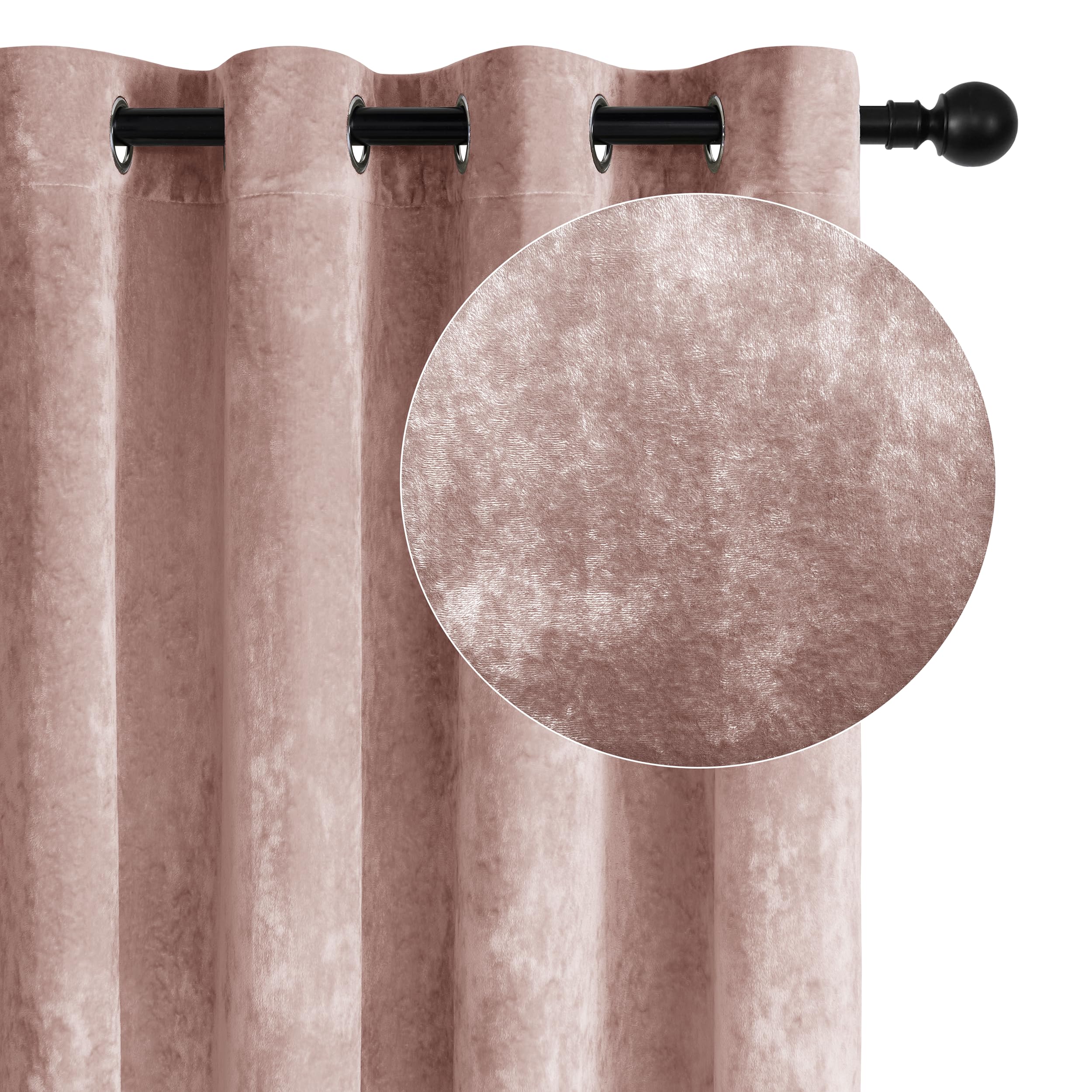 SNITIE Pink Crushed Velvet Curtains 52" x 84" Luxurious Thermal Insulation Soundproofing and Light Filtering Window Treatments Ideal for Living Room Bedroom Office - Set of 2 Panels